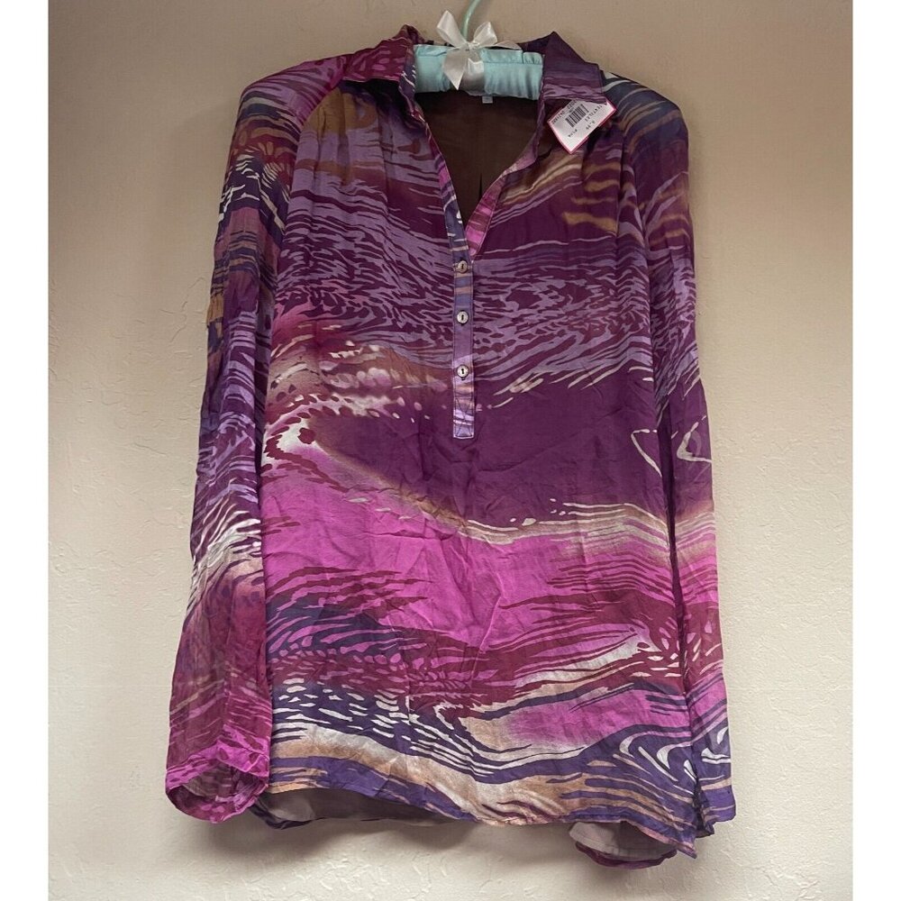 Audrey Talbott Carmel Women Purple Pink Abstract Print Silk Long Sleeve Top Sz 4